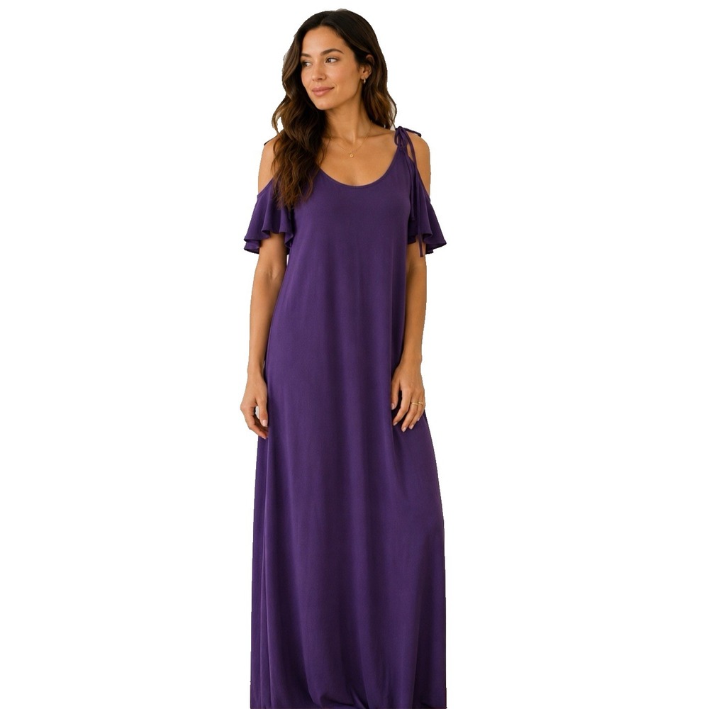 Bel Air Long Maxi Dress Mitaty Silk Purple Size 2 Tall Off Shoulder New with Tag